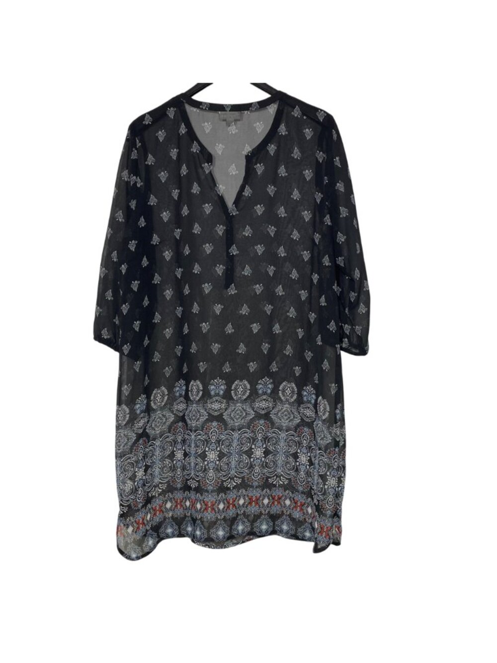 J. Jill Sheer Paisley Tunic Top Dress Black Sz LG PETITE Coverup - Picture 2 of 9